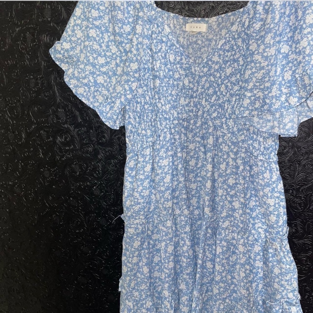 Yura Women's Floral Print Short Sleeve Tiered Mini Dress